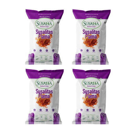 SUSALIA Susalitas Flama | 4 bags, 7.05 ounce each | Gluten Free Flaming Hot Corn & Cactus Chips | Healthy Snacks - Nativo