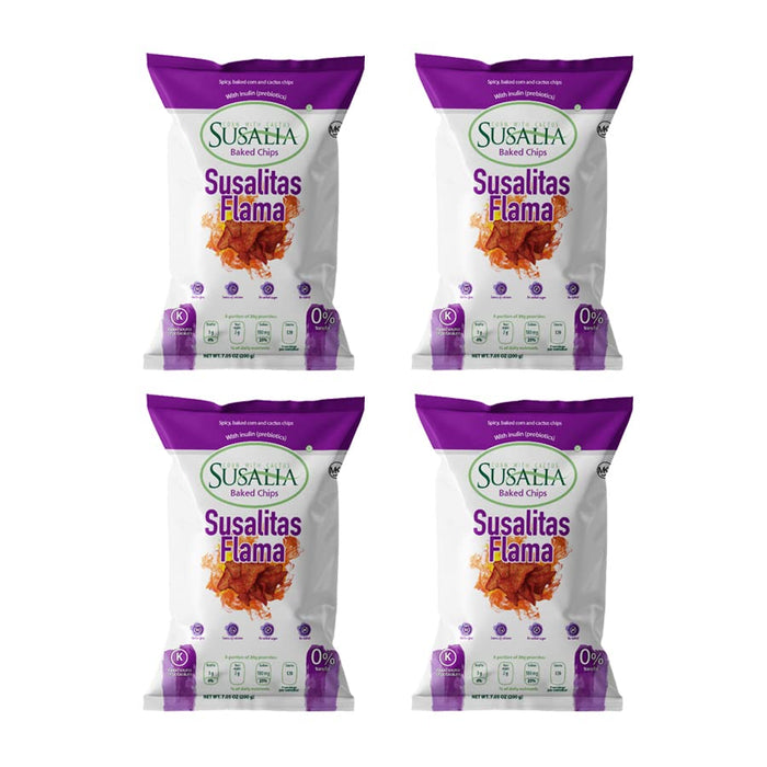 SUSALIA Susalitas Flama | 4 bags, 7.05 ounce each | Gluten Free Flaming Hot Corn & Cactus Chips | Healthy Snacks