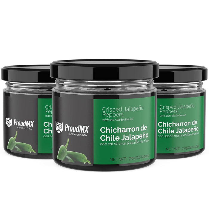 ProudMX Chicharrones de Chile Crisp - Crunchy Fresh Chile Condiment, fried with Olive Oil, Vegan keto gluten free, amazing flavor (Jalapeño) - Nativo