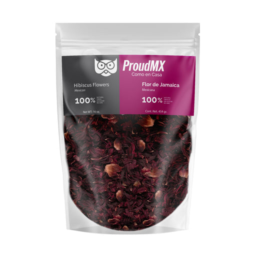 Fresh Hibiscus Flowers ProudMX - Mexican Jamaica Tea - Flor de Jamaica 16 oz Resealable Bag - Nativo