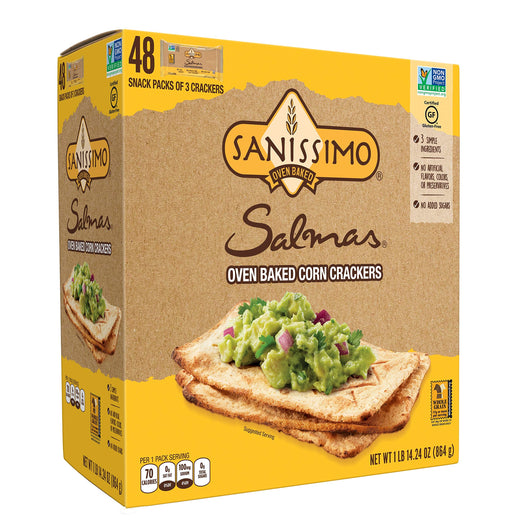 Salmas Oven Baked Corn Crackers, 100% Whole Grain Corn, Gluten Free, Non-GMO, 48 Individually Wrapped Snack Packs - Nativo