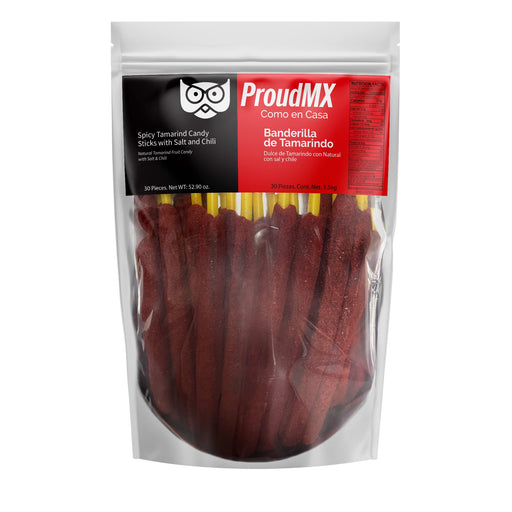 ProudMX - Banderilla Tamarindo Natural - Mexican Candy Sticks - Reusable Stand pouch - Spicy Natural Tamarind Candy With Salt And Chili - 52.9 oz. - (30) - Nativo