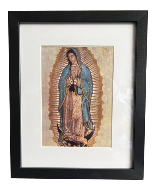 Our Lady of Guadalupe Mexican Framed Print - Virgen de Guadalupe 8x10 inch with Matt Black Finish - Catholic Religious - Wall Art Decoration for Home and Office (Complete Figure) - Nativo
