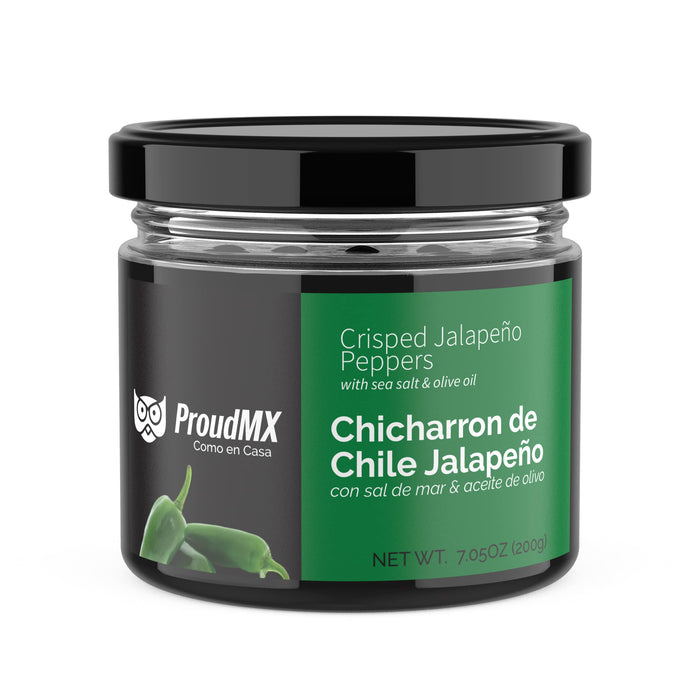 ProudMX Chicharrones de Chile Crisp - Crunchy Fresh Chile Condiment, fried with Olive Oil, Vegan keto gluten free, amazing flavor (Jalapeño) - Nativo