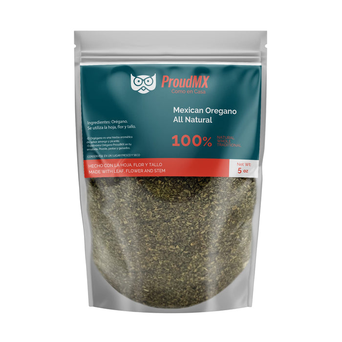 ProudMX - Premium Dried Mexican Oregano Fresh and Fragrant - Dried Whole Leaves - Resealable Bag - Use in Mexican Recipes like Pozole, Enchiladas, tacos and carne asada - 5oz (140grs) - - Nativo