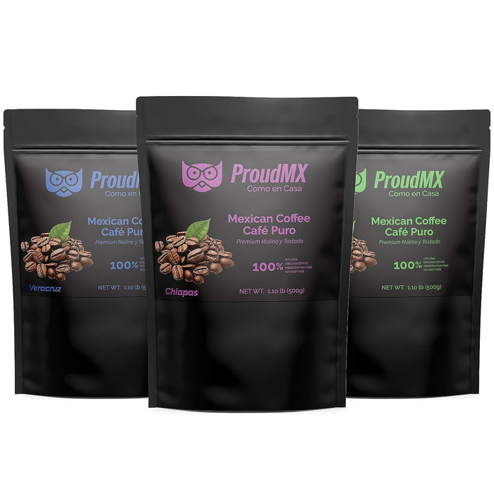 3 pack Premium Mexican Coffee ProudMX - Roasted Richness from Veracruz, Chiapas or Oaxaca - Nativo