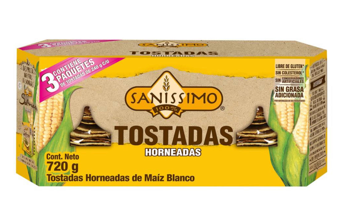 3 Pack SANISSIMO 100% Corn Tostadas (240g each) of big tostadas gluten free CRUNCH - Nativo