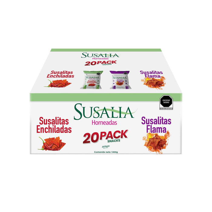 Susalia Botana Maíz con Nopal Horneada, Flamas y Enchiladas (20 Pack)